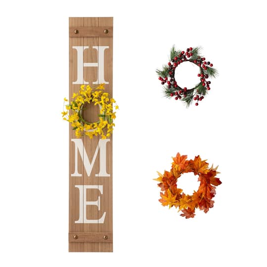 Glitzhome 42&#x22;H Wooden Brown &#x22;HOME&#x22; Porch Sign with 3 Changable Wreaths